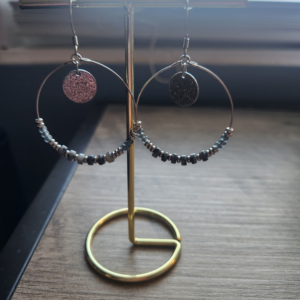 Silver and Black Hoop Earrings